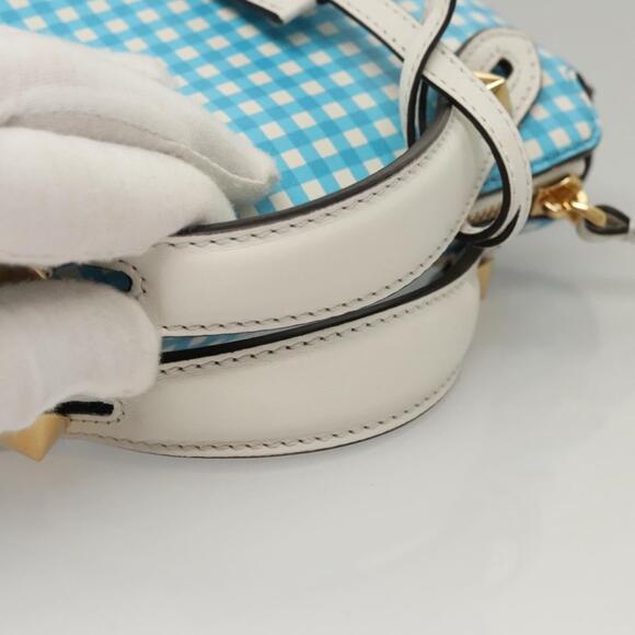 FENDI Shoulder Bag Leather Light Blue White Gold - Picture 7 of 13